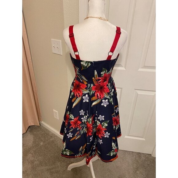 Vivacious Vixen Apparel Navy Blue and Red Tropical Floral Dress Size XS - Picture 4 of 7